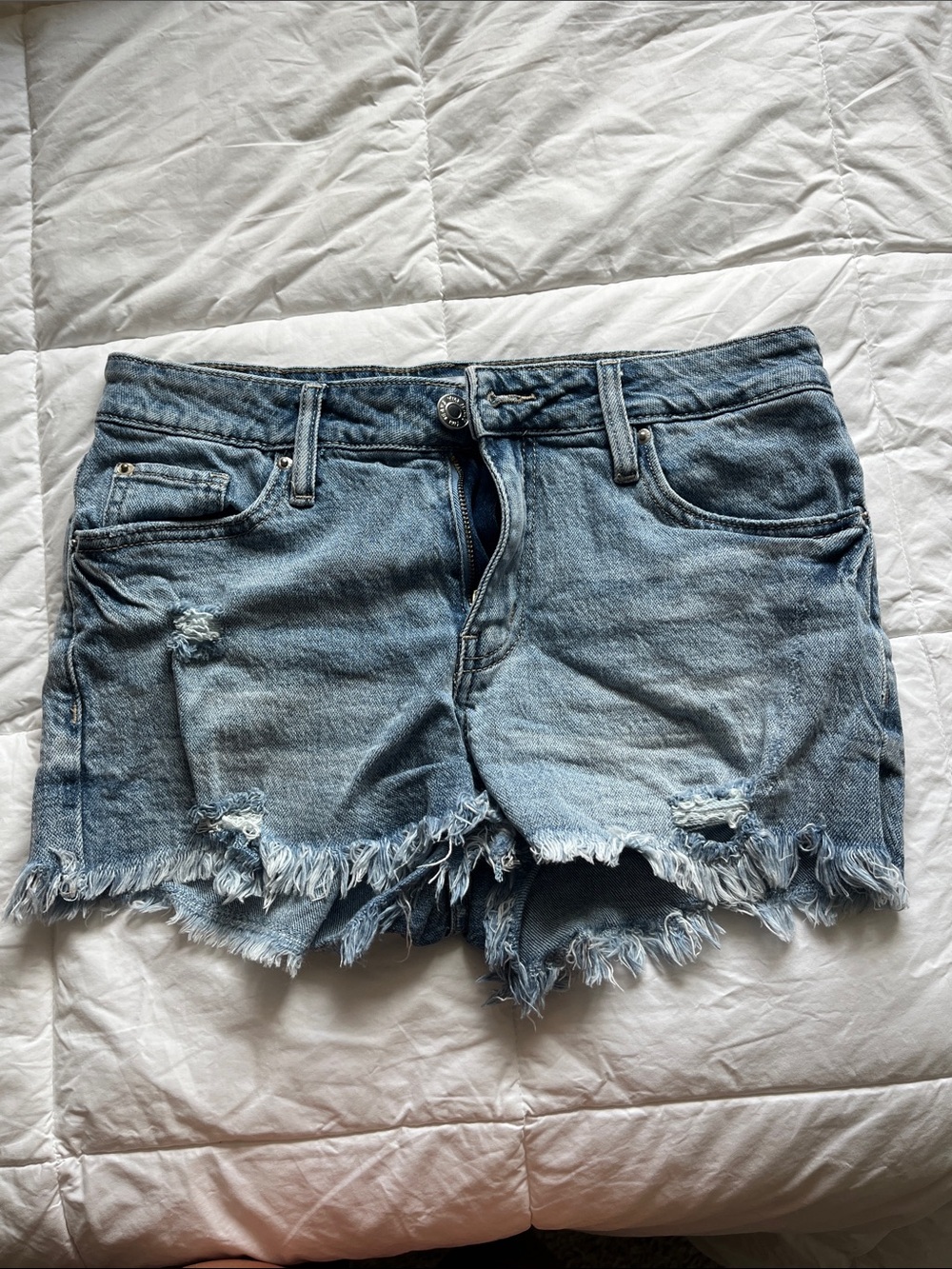 Classic Light Blue Distressed Denim Shorts